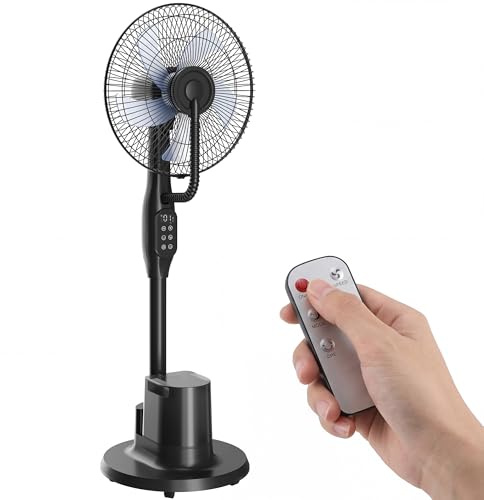 HOMCOM Ventilator mit Wasserkühlung, Luftbefeuchter leise, Neigbar Standventilator inkl. 3,5L Wassertank Sprühnebel Fernbedienung Rollen LED-Anzeige Timer Oszillierend und 3 Geschwindigkeiten Schwarz