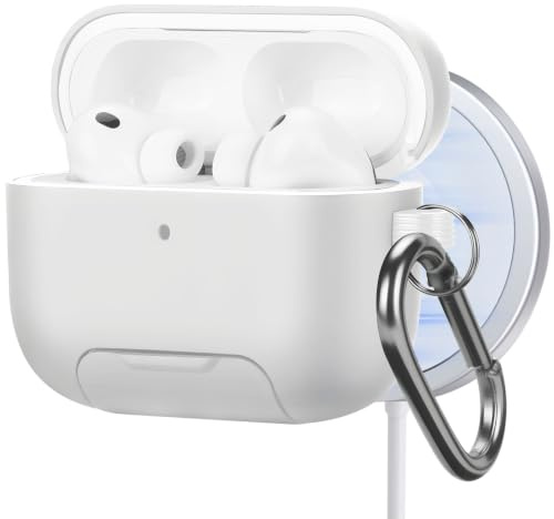 Sixmoat per AirPods Pro 3 Custodia,Compatibile con AirPods Pro 3(2025),Coperchio Magnetico con Supporto per Telefono,Predisposta per MagSafe,Protezione Completa Contro le Cadute, Bianco