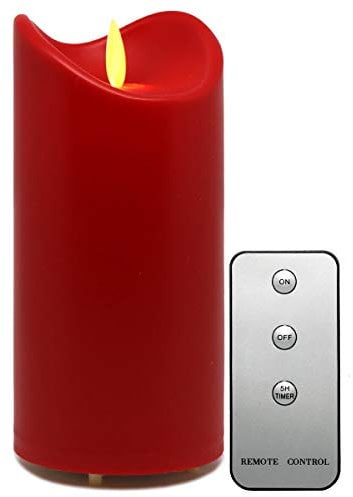 Tronje LED Outdoor Kerze - 15cm Stumpenkerze Rot mit Timer u. Fernbedienung - bewegliche Flamme - IP44 UV Hitzebeständig