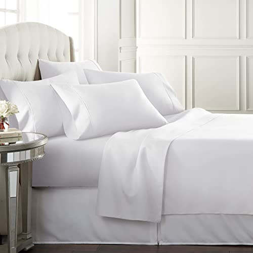 Danjor Linens Bed Sheet Set Queen Size for Hot Sleepers, Hotel Premium Sheets with 4 Pillowcases, Lightweight Brushed Microfiber Deep Pockets, Breathable Cooling 6 Piece Bedding Sets, White