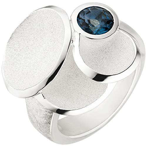 Jobo Damen Ring 925 Sterling Silber matt eismatt 1 Blautopas blau Größe 54