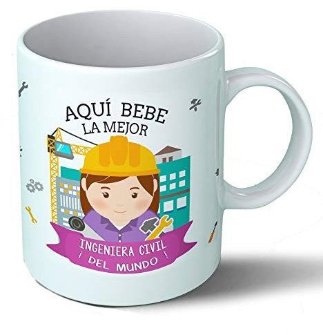 Planetacase - Taza ingeniera Civil - Regalo Original - Cerámica 330 mL - Taza Desayuno Apta para Microondas y Lavavajillas - Ingenieros Obras - Resistente a Lavados