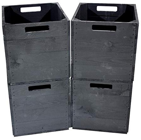 Kontorei Schwarze Holzkiste für Kallax Regale 33cm x 37,5cm x 32,5cm 4er Set IKEA Einsatzkiste black Fach Obstkiste Weinkisten Aufbewahrungsbox Vintage natur