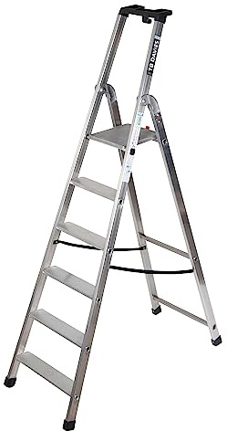 TB Davies 1202-026 Heavy-Duty Platform Step Ladder, 6 Tread, Platform Height 1.3m, Aluminium, 150kg Work Load, EN131 Professional