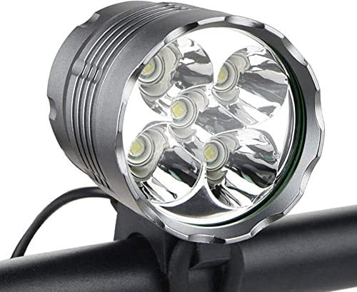 WASAGA Bike Lights, 6000 Lumens 5 LED Bicycle Light,Waterproof Mountain Bike Front Light with Rechargeable Battery Pack,3 Modes Bicycle Lights Front Headlamp for Cycling Safety (Upgrade 8400mAh)