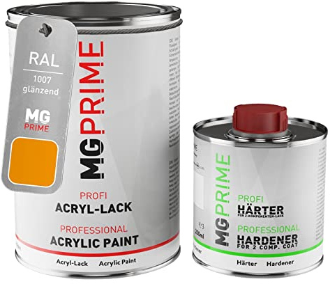 RAL 1007 Jaune narcisse brillant, pot de peinture acrylique 2K 1,5 L | Daffodil yellow, Kit 2K peinture + durcisseur, à séchage rapide