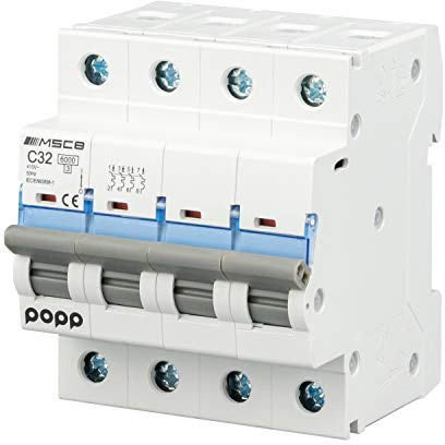 POPP® Interruptor Automático Magnetotérmico industrial CURVA C 1P 2P 3P + 6A 10A 16A 20A 25A 32A 40A 50A 63A … (4P, 32A)