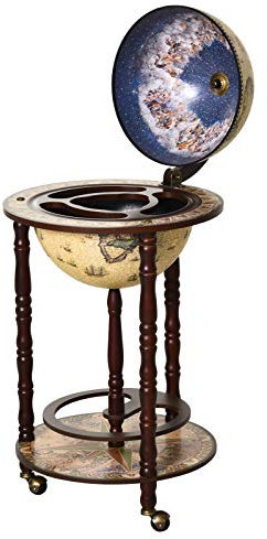 HOMCOM Globe Shaped Retro Style Mini Bar Drink Cabinet Wine Beverage Storage Trolley Glass Bottle Holder with Wheels, 44.2 x 44.2 x 88cm