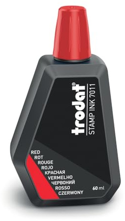 Trodat 7011 Tintenflasche, Rot, zum Nachfüllen von Tampons oder Pads, 60 ml, Tinte auf Wasserbasis für Dokumente, saubere und scharfe Fingerabdrücke, wiederverschließbarer Deckel