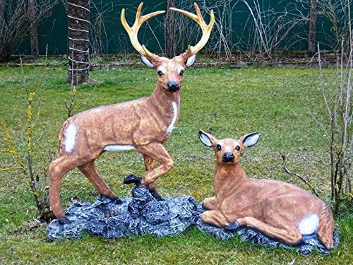 XXL Hirsch + REH Paar AUF FELSEN 115cm lebensgross Premium Garten Deko Figur Dekoration WILD DEKO inkl. Spedition