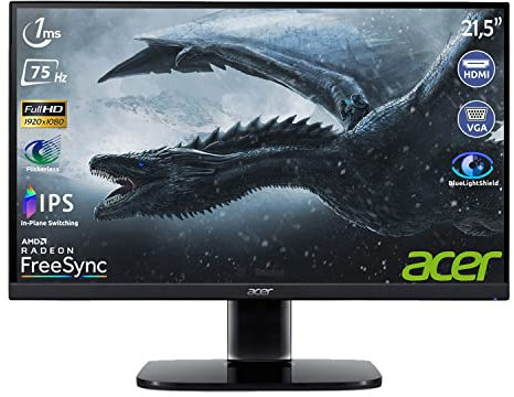 Acer MONITOR KA222QBI MONITOR 21.5INCH 16:9 1920X1080 ZEROFRAME FREESYNC 1MS VRB 250NITS IPS LED 1XVGA 1XHDMI EURO/UK EMEA MPRII