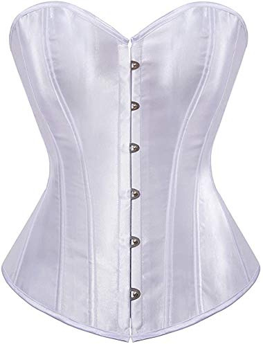 HNGHOU Women's Bustier Corset Top Plus Size Satin Waist Cincher Overbust Bustiers (White,Medium)