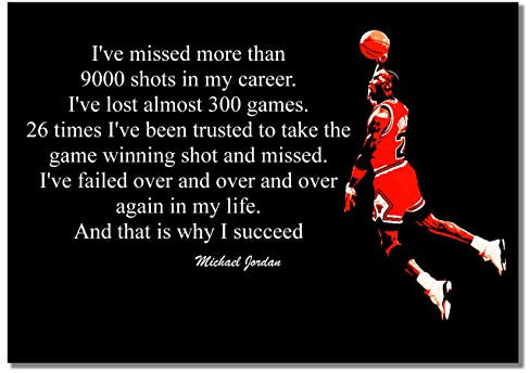 Poster mit inspirierendem Basketball, Michael Jordan #1, A3, ungerahmt, Sportspieler-Zitat, Schwarz und Weiß