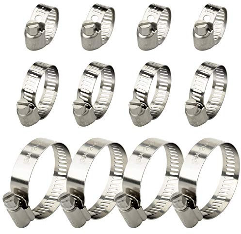Colliers de serrage Colliers de serrage réglables en acier inoxydable Tuyaux d'entraînement à vis sans fin Colliers de serrage, paquet de 12 (10-16 mm , 16-25 mm , 21-44 mm)