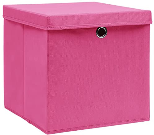 vidaXL 4X Aufbewahrungsbox mit Deckeln Zusammenklappbar Spielkiste Regalkorb Faltkiste Korb Kinderbox Box Kiste Faltbox 28x28x28cm Rosa