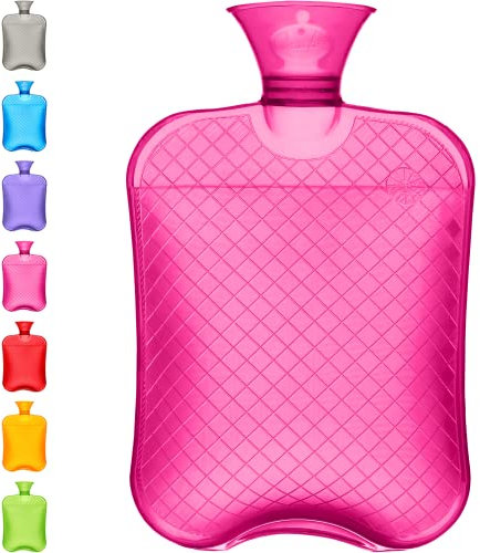 Qomfor Borsa Acqua Calda Premium - 1,8L Grande Capienza - Boule Acqua Calda PVC - Borsa dell'Acqua Calda per Alleviare il Dolore - Pink