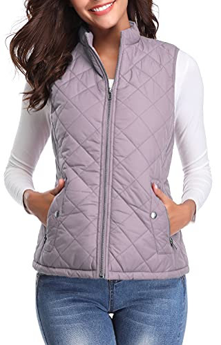 fuinloth Damen Weste, Herbst Leichte Steppweste Westen Ärmellos Jacke Kurz Vest Gilet Lavendel S