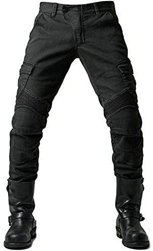 GEBIN Hombres Pantalones de Motociclismo para Pantalones de Carreras de Motocross, Jeans de Moto, Motorcycle Biker Pants, Equipo de Protección (Black,L)