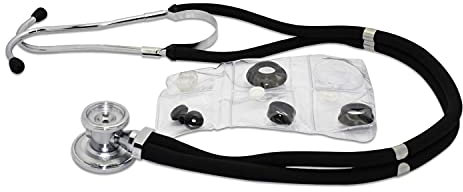 Stethoskop Rappaport Premium in Schwarz | nickelfreie Alu-Plastik-Kombination | ultraleicht & super Akustik | flexibler Y-Schlauch mit Bruststück-Set | 2-Schlauch-System für Ärzte & Privatgebrauch