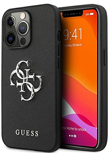 Guess GUHCP13LSA4GSBK Hülle für iPhone 13 Pro/13 6,1 schwarz Saffiano 4G Metal Logo