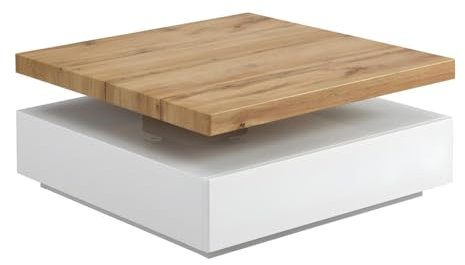 Vente-unique - Couchtisch mit drehbarer Tischplatte - MDF - Weiß & Eichefarben - Kyria