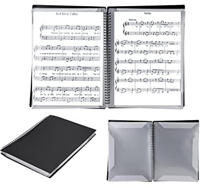 A4 Sheet Music File Folder Song File Clef Music Organizer Spiral-Bound Documents Holder Blank Plastic Concert Choral Folder 30 Pockets Piano Music Score Folder for Sheet Music Drawings and Documents