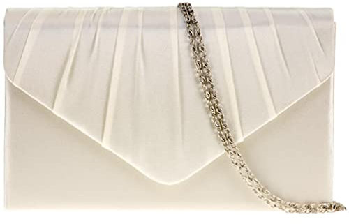 Purple Possum® Satin Envelope Clutch Bag Cream Evening Bag Ladies Shoulder Bag Prom Wedding, Cream, Ivory, Off White, M, Creme, Elfenbein, gebrochenes Weiß