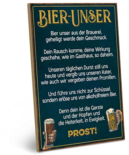 ARTFAVES® Wandbild Holzschild mit Spruch - Bier-Unser - Türschild Retro Vintage Deko Bild Geschenk - witzige Bier Sprüche