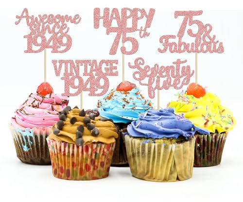 Gyufise Cupcake-Dekoration, Vintage-Design, 1948, Rotgold, 75. Geburtstag, Cupcake-Dekoration, toll seit 1948, Hello 75, 60 Stück
