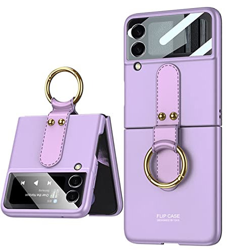 COQUE Cover per Galaxy Z Flip 4, custodia sottile integrata con supporto ad anello, cover pieghevole per Samsung Galaxy Z Flip 4 5G-Viola