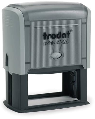 Trodat - Printy 4926 - Custom Stempel mit Wunschtext personalisieren, hier gleich online gestalten Gehäusefarbe grau – Adresstempel - Firmenstempel - mit Wunschtext - 75x38 mm - 10 Zeilen