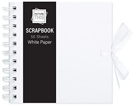 Sammelalben, 20 x 20 cm, für Erinnerungen und Fotos, mit 50 schwarzen oder weißen Seiten und Bandverschluss, Weiß mit weißem Papier