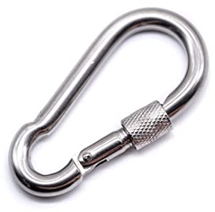 Stainless steel carabiner snap spring hook with lock nut A4 316 marine grade hiking fishing camping keychain eye (1, 5mm x 50mm)
