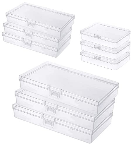 GUUZI 9 piezas Recipientes de Caja de Almacenamiento de Cuentas de Plástico Transparente Rectangular de Tamaños Mixtos con Tapa para Otros Proyectos de Manualidades y Artículos Pequeños