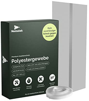 Nematek Polyester Fliegennetz Balkontür - Mückennetz Balkontür - Fliegengitter Lamellenvorhang zum Kleben - individuell zuschneidbar - Fliegennetz Tür bis zu 120 x 220 cm (schwarz)