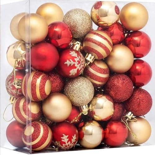 50pcs Christmas Balls 4cm / 1.6 Christmas Tree Hanging Ornaments Xmas Ball Decoration for Xmas Tree Wreath Garland, Red and Gold