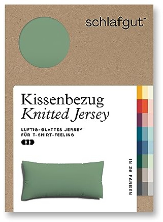 schlafgut Knitted Jersey Kissenbezug 40 x 80 cm Green Mid Uni weicher Premium Kopfkissenbezug einzeln, faltenfrei mit Elasthan