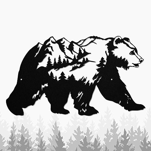 Resama Metall Bär Wald Tannenbaum Wandkunst Bärenspitze Naturlandschaft Wandzeichen für Zuhause, Wildtiere Jagd Haus hängende Dekorationen für Wohnzimmer, Schlafzimmer Küche Bad