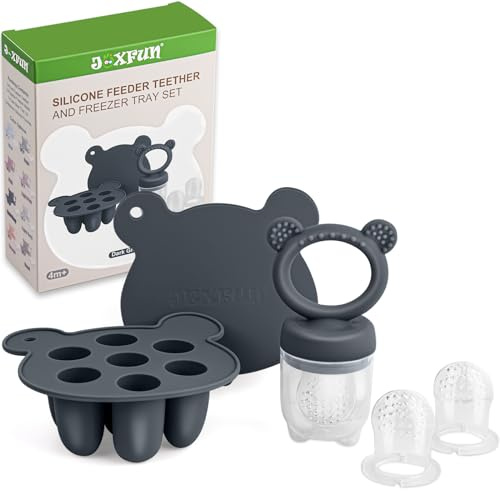 JEXFUN Comedero automático de alimentos para frutas y mini congelador, combinación de bandeja, moldes de leche materna y popsíquicos, silicona sin BPA para autoalimentación segura de bebés, 4 meses +