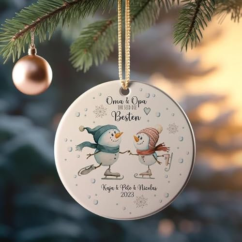 ilka parey wandtattoo-welt Weihnachtskugel Weihnachtsschmuck Baumanhänger personalisiert erstes Weihnachten Namen Schneemann Paar Oma & Opa Ihr seid die Besten Weihnachten Baumkugel wkp27