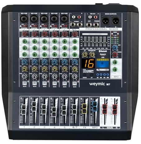 Weymic M Professional Mixer/w 16 DSP Effect/w Graphic Equalizer for Recording DJ Stage Karaoke Music Application w/USB XLR Microphone Jack, 48V Power (M7)