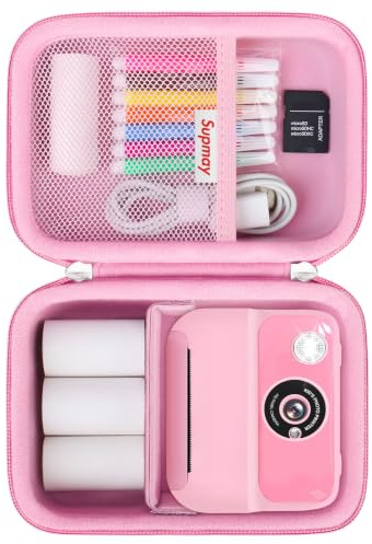 Supmay Kids Camera Case Compatible with Hangrui/HiMont/TIATUA/GREENKINDER/ETIKEZ/UIONVO/Gofunly/Lenudar/MYSTILUCK/Luoba Kids Camera Instant Print, Prints Paper Storage Bag, Pink