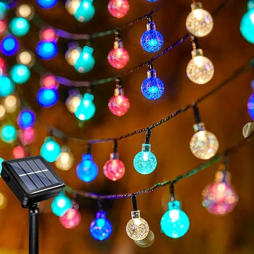 Acxilexy Solar Lichterkette Aussen, 12M 100 LED Kugeln Lichterkette, 8 Modi Solar Weihnachtsbeleuchtung Außen, Wasserdicht Kugeln lichterkette für Garten Terrasse Bäume Weihnachten