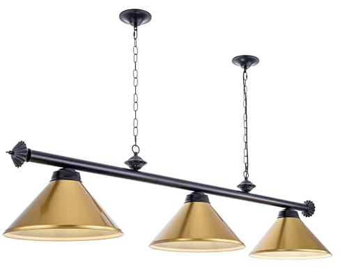 Wellmet 3 Light Pool Table Light, Industrial Hanging Light Fixtures with Metal Lamp Shades, Billiard Light Fixture for 7' 8' Pool Table, Game Room, Billiard Room, Man Cave, CHL-001-Gold-UK