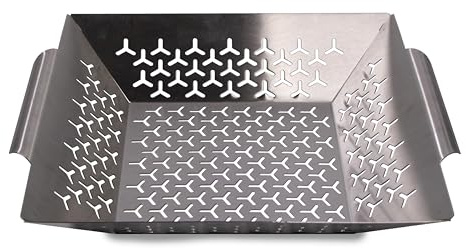 Frischluftküche Gemüsekorb groß Edelstahl - Ideal für die Zubereitung von größeren Mengen Gemüse oder gemischten Grillbeilagen - Edelstahl, 34x30x6cm