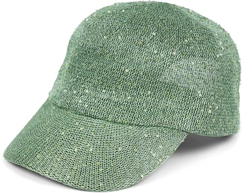 styleBREAKER Damen Sommer Baseball Cap gewebt mit Pailletten | Luftiges Basecap mit Metallschnalle verstellbar | Einfarbige Schildkappe für Strand und Freizeit, Farbe:Matcha Grün