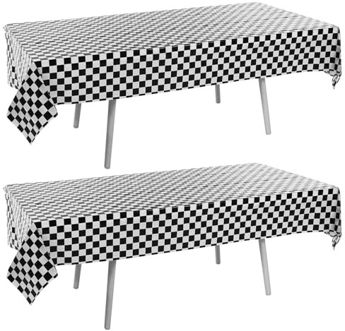 2 STK Schwarz Weiß Karierte Tischdecke,Gingham Tischdecke,Tischdecke Racing,Kunststoff Büffelkaro-Tischdecke,Schwarz-Weiß Karierte Flaggen-Tischdecken,für Rennwagen Thema Geburtstag Party-54x108 Inch