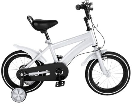 Konfiur Kinderfahrrad 14 Zoll, Fahrrad Kinder mit Stützrädern Kindertransport, Höhenverstellbar Fahrrad, Kinderfahrrad mit Hochwertiger Rahmen, Radfahren Trainingsrad für 3-9 Jahre Jugend, Weiß