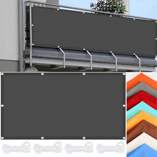 Sichtschutz mit Ösen 60 x 180 cm Wetterschutz Sonnenschutz Schattierungsnetz Sichtschutz Tarp Witterungsbeständig mit Ösen für Garten Terrasse Balkon Schwimmbad, Dunkelgrau