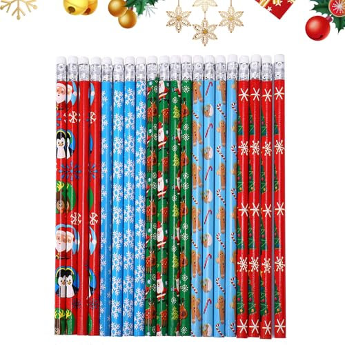 Cosiesnest Set di 20 matite natalizie per bambini, per la scuola, per bambini, set di matite natalizie per bambini, con gomma, per compleanni, feste, bomboniere per ragazzi e ragazze